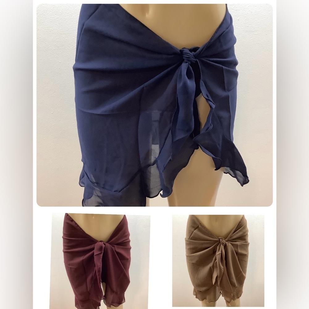 Zuliana Blue, Tan and Burgundy Tie - Three Sarong Bundle. Made In USA.